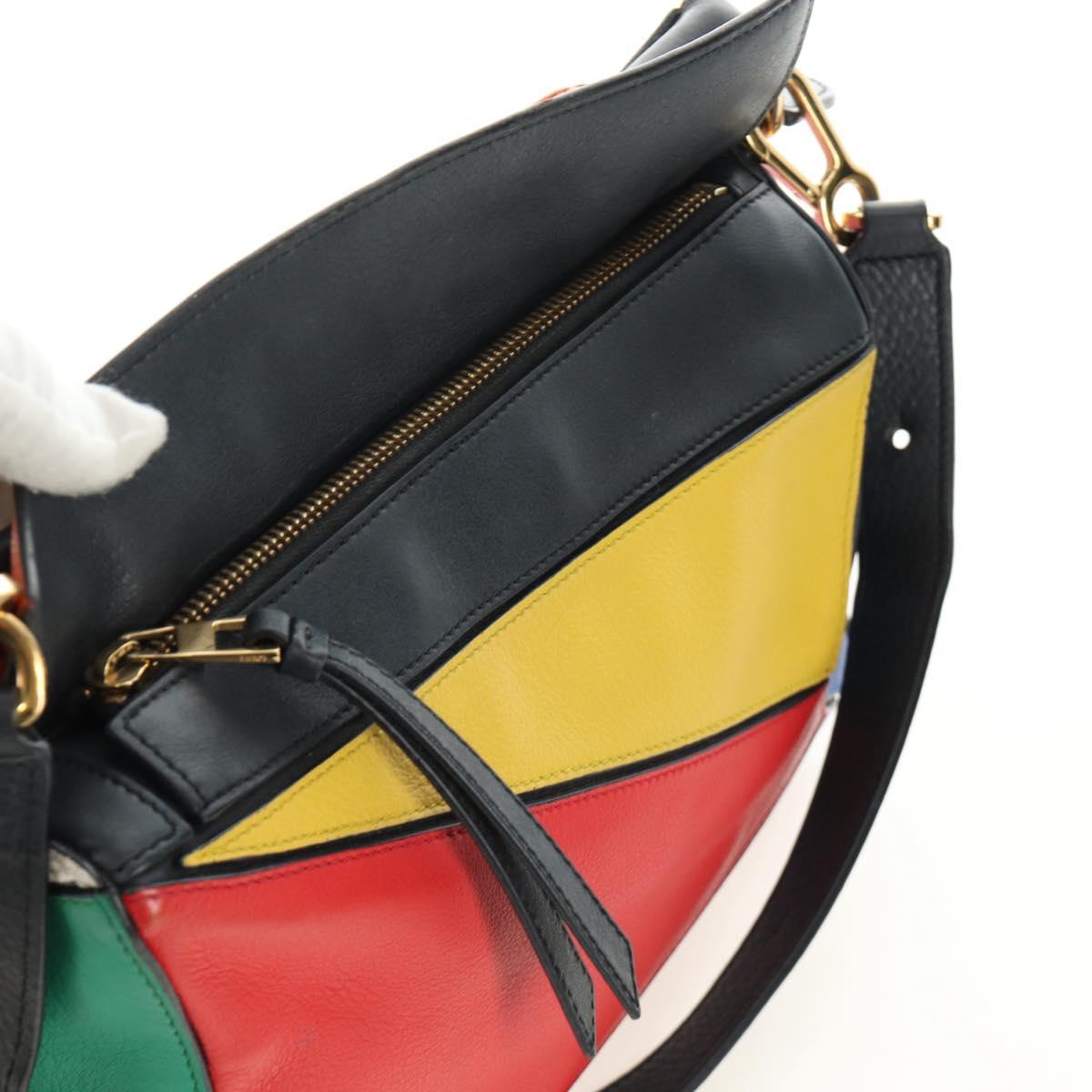 LOEWE Anagram Puzzle Bag Small Bag Leather 2way Multicolor Gold Auth 190046M