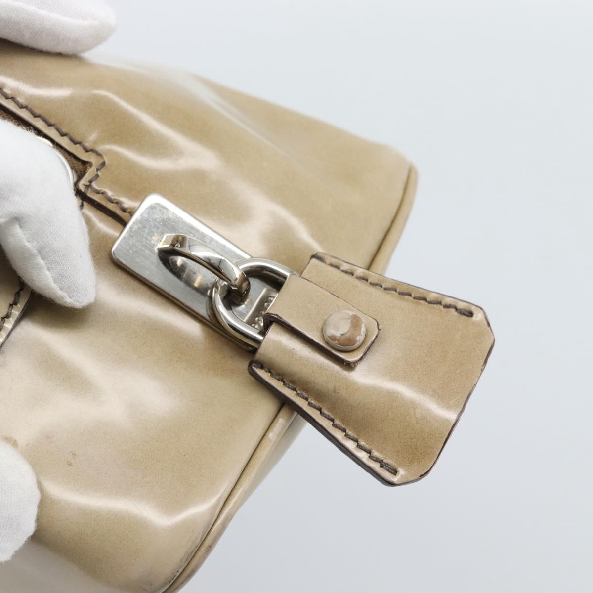PRADA Hand Bag Patent Leather Beige Silver Auth 190075A