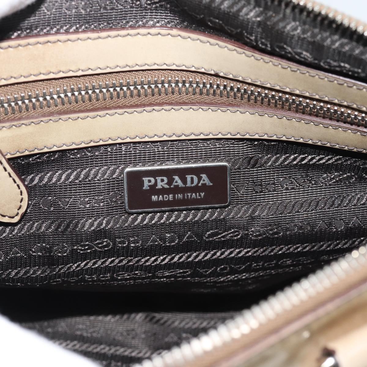 PRADA Hand Bag Patent Leather Beige Silver Auth 190075A