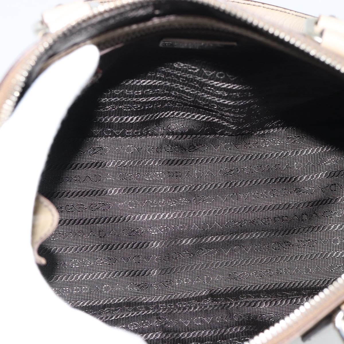 PRADA Hand Bag Patent Leather Beige Silver Auth 190075A