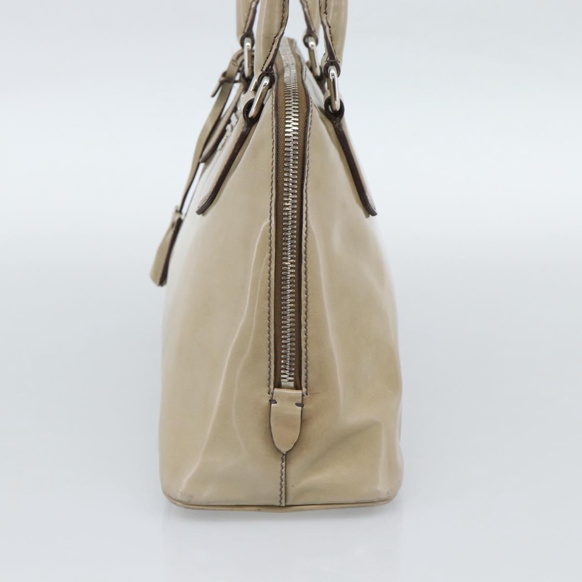 PRADA Hand Bag Patent Leather Beige Silver Auth 190075A