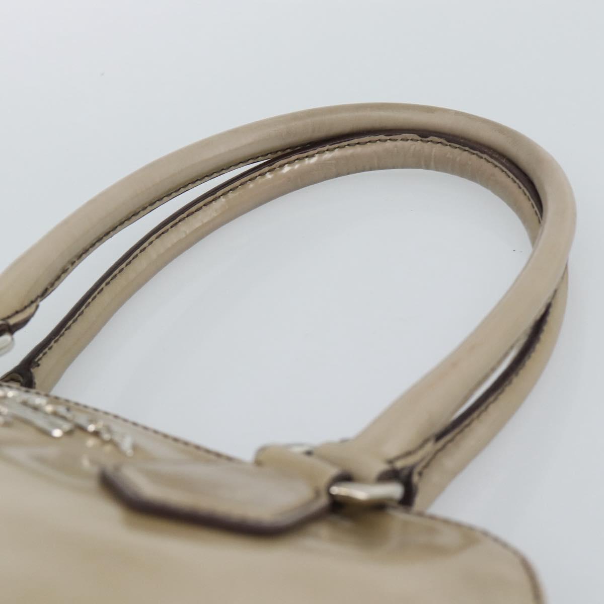 PRADA Hand Bag Patent Leather Beige Silver Auth 190075A
