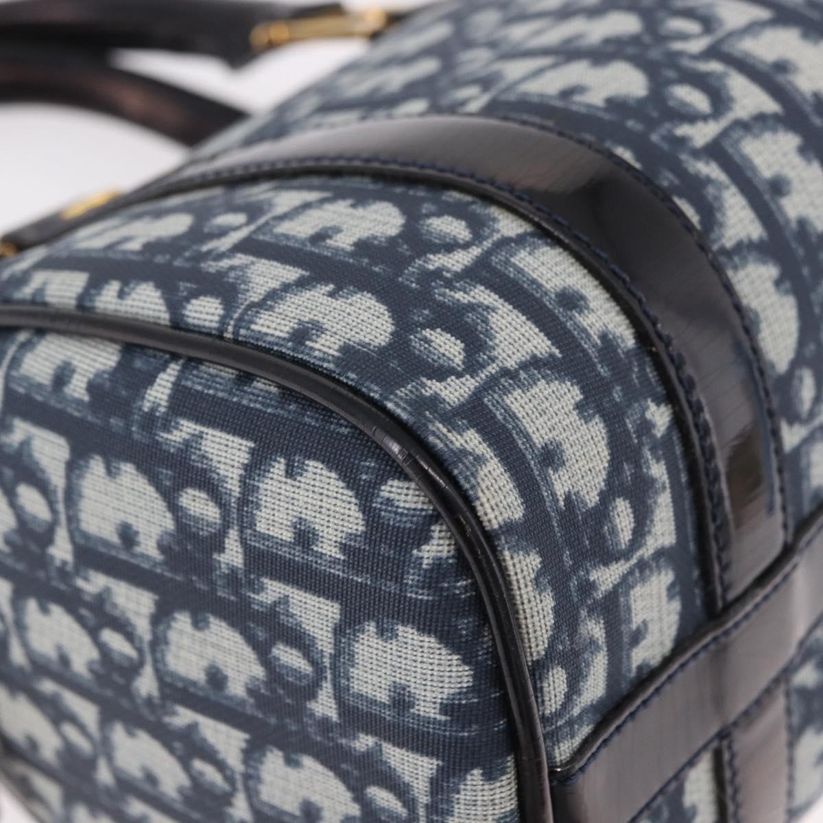 Christian Dior Trotter Canvas Hand Bag PVC Navy Gold Auth 190076SAV