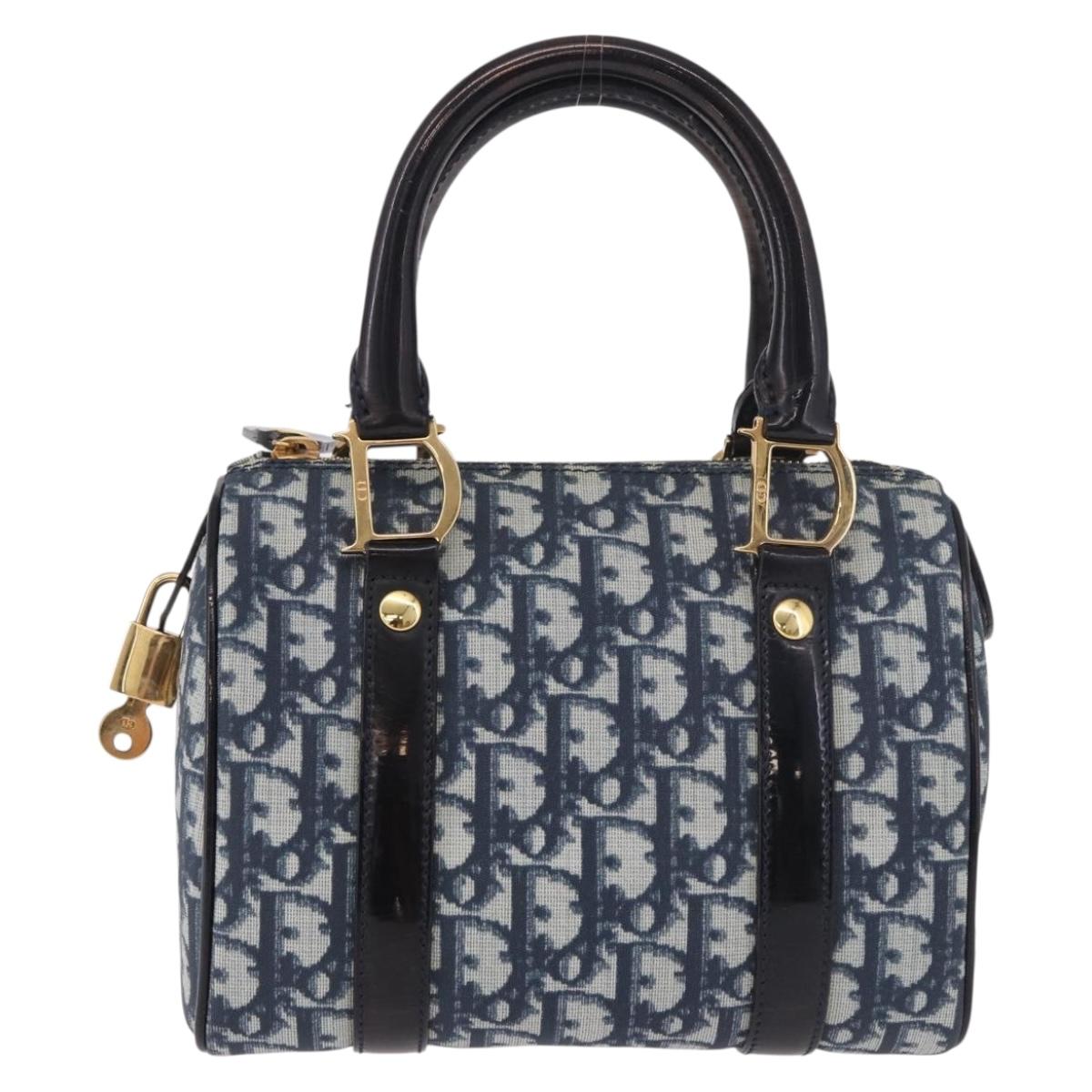 Christian Dior Trotter Canvas Hand Bag PVC Navy Gold Auth 190076SAV