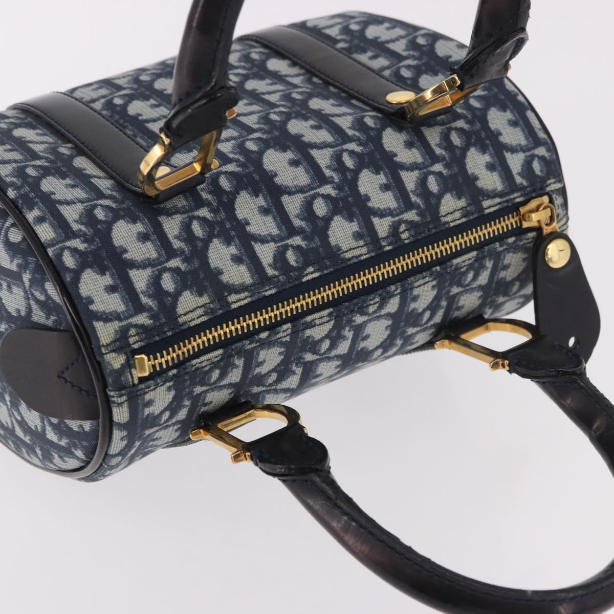 Christian Dior Trotter Canvas Hand Bag PVC Navy Gold Auth 190076SAV