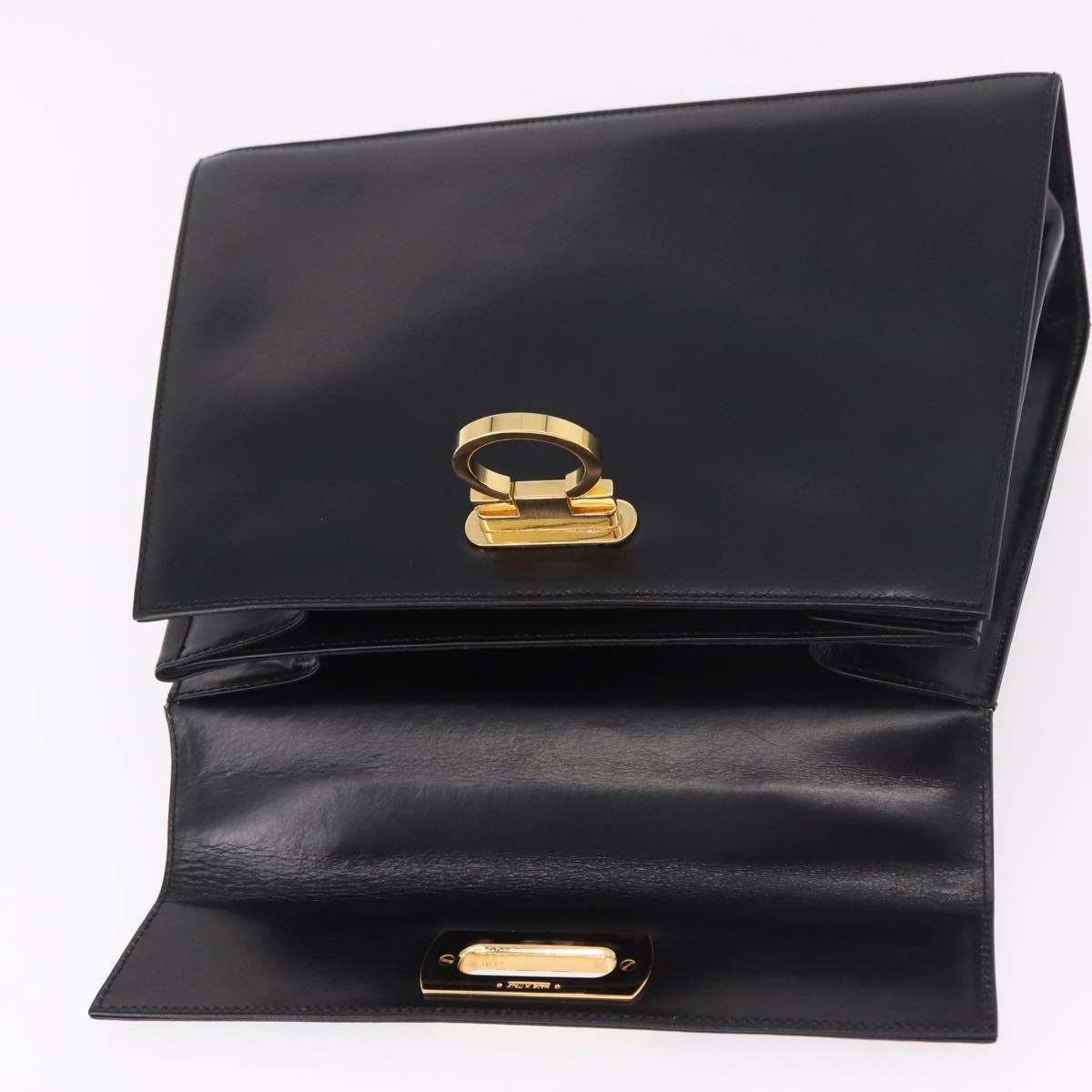 Salvatore Ferragamo Gancini Hand Bag Leather 2way Black Gold Auth 190078