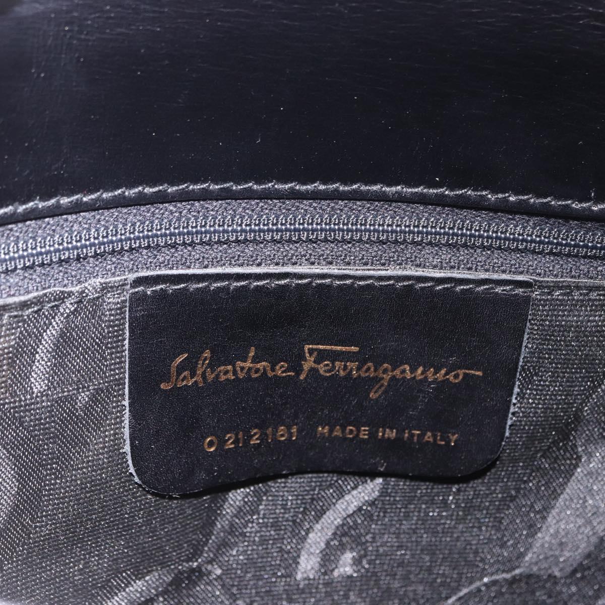 Salvatore Ferragamo Gancini Hand Bag Leather 2way Black Gold Auth 190078
