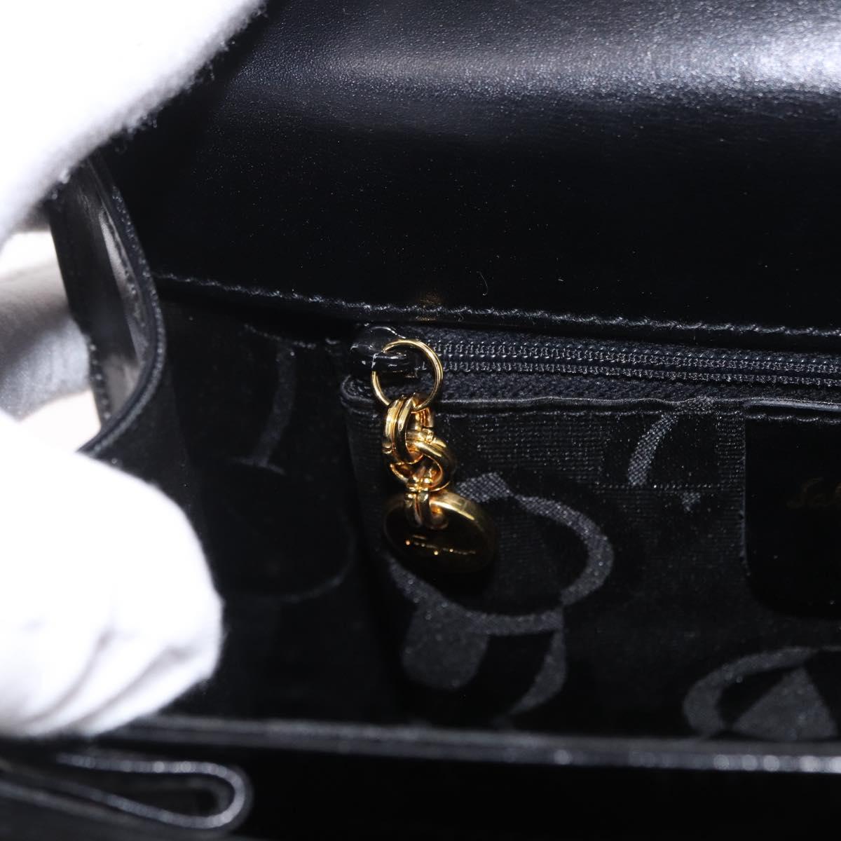 Salvatore Ferragamo Gancini Hand Bag Leather 2way Black Gold Auth 190078