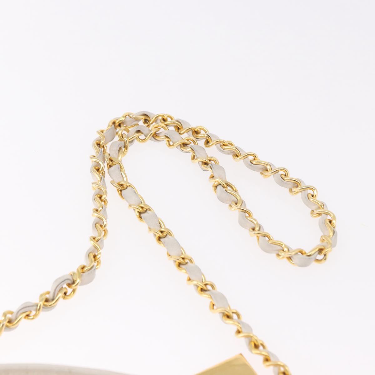 CHANEL Double Turn Lock Matelasse Chain Bag Lamb Skin White CC Auth 190079SAV