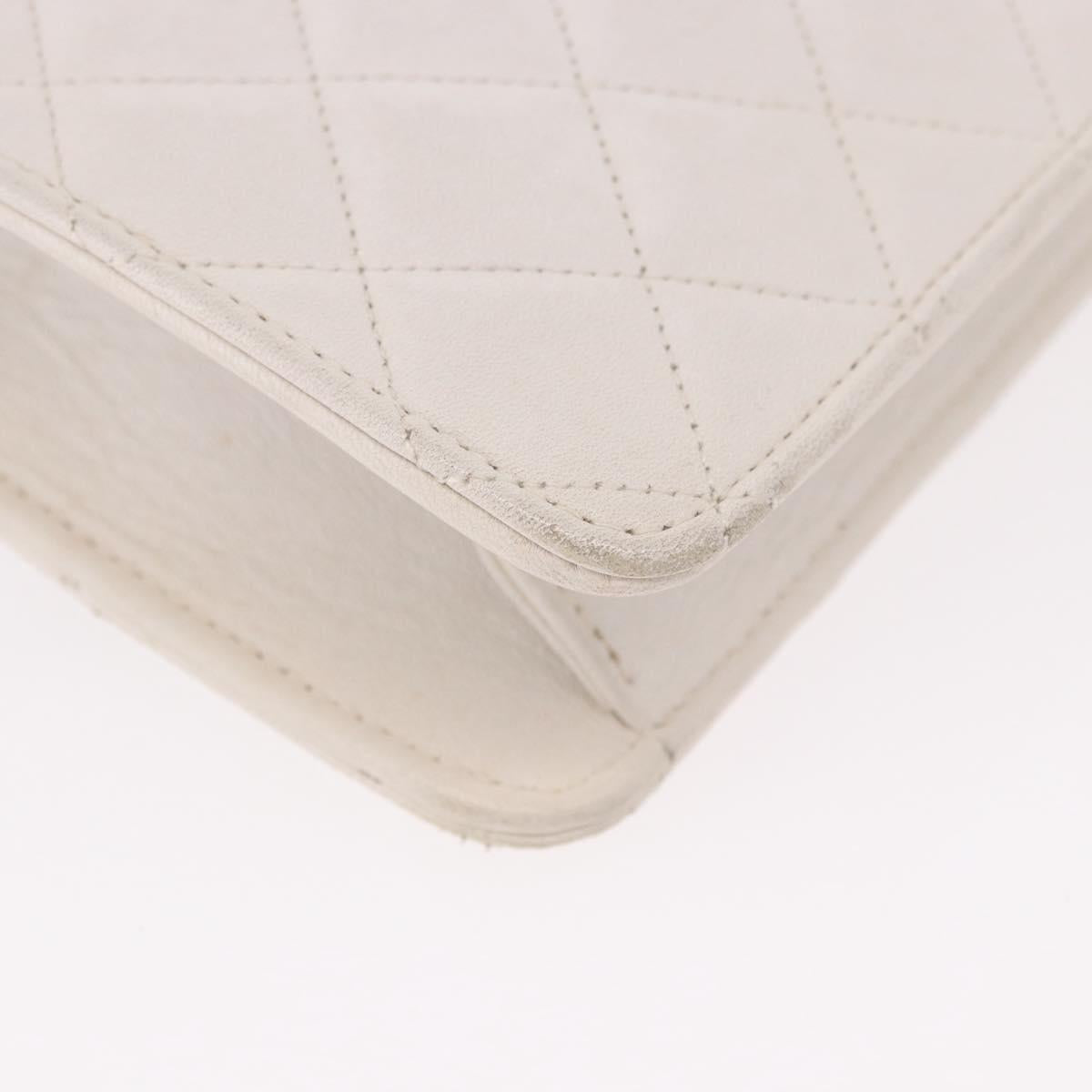 CHANEL Double Turn Lock Matelasse Chain Bag Lamb Skin White CC Auth 190079SAV
