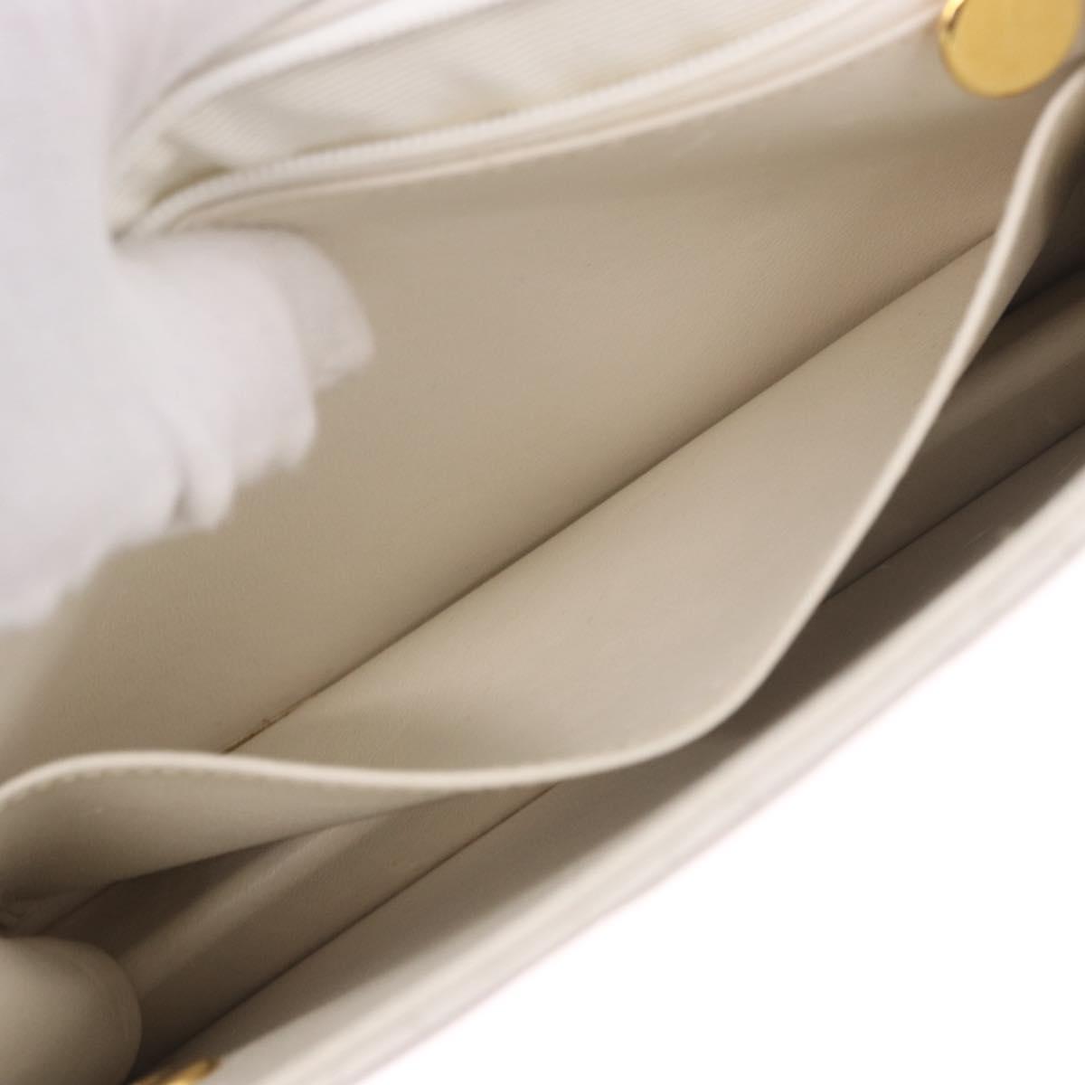 CHANEL Double Turn Lock Matelasse Chain Bag Lamb Skin White CC Auth 190079SAV