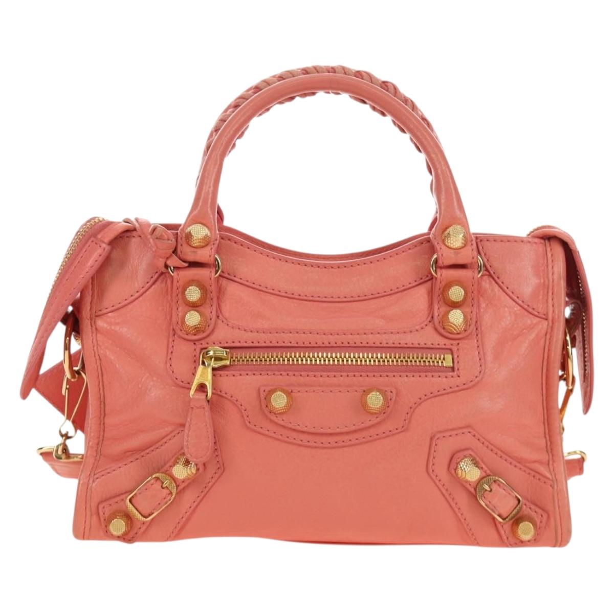 BALENCIAGA Giant Mini City Hand Bag Leather 2way Pink Gold 309544 Auth 190081SAM