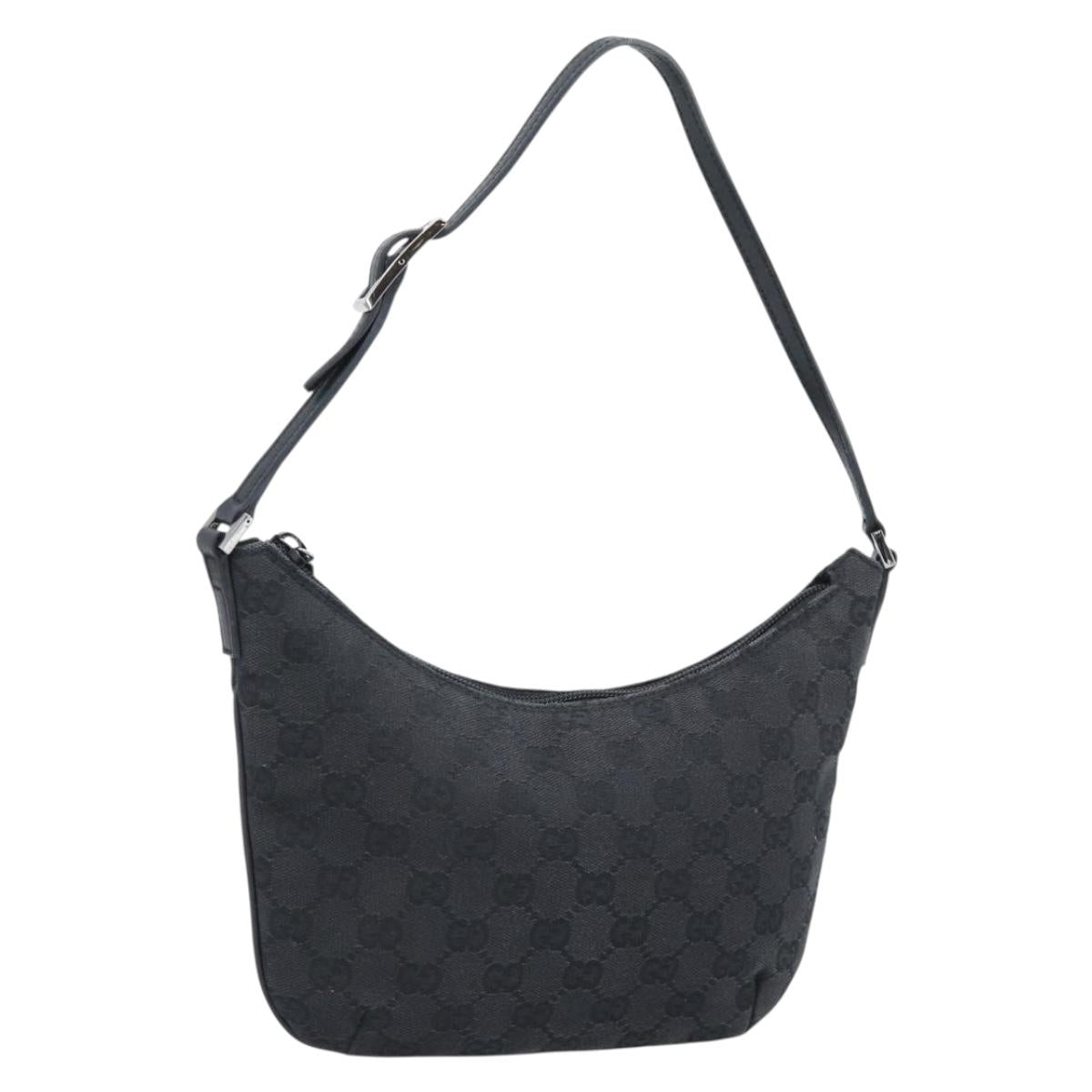 GUCCI GG Canvas Shoulder Bag Black Silver 32160 Auth 190083A