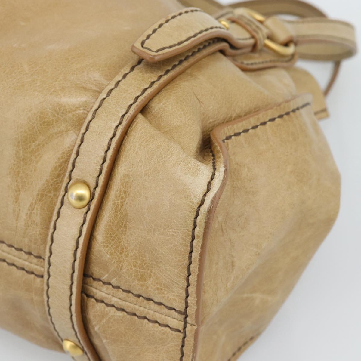 Miu Miu Hand Bag Leather Beige Gold Auth 190085SAM