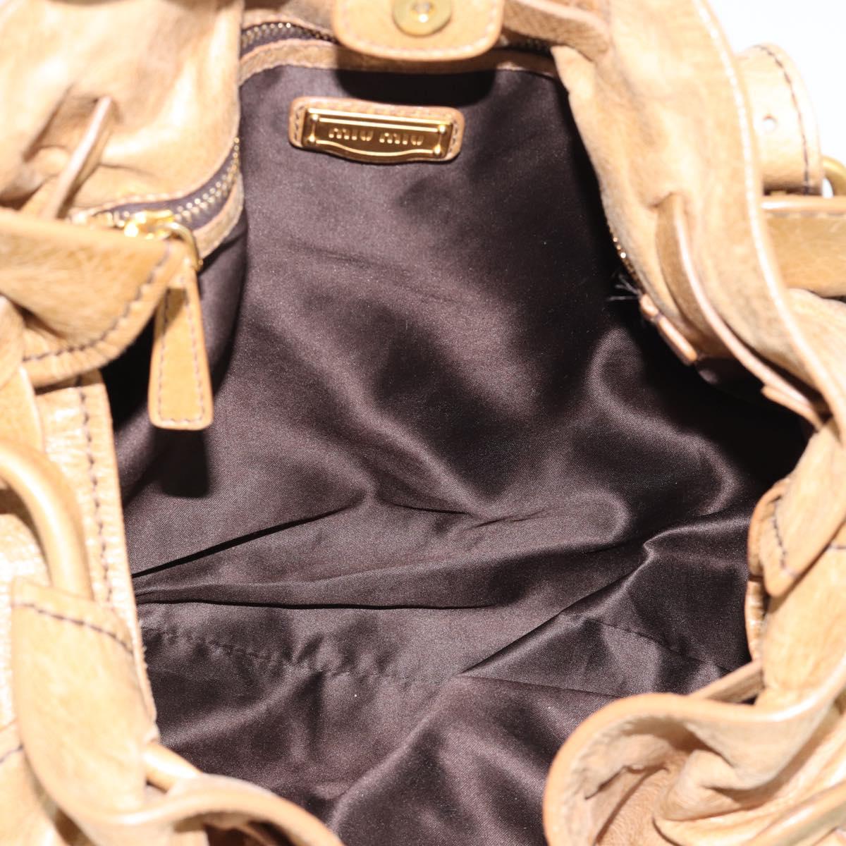 Miu Miu Hand Bag Leather Beige Gold Auth 190085SAM