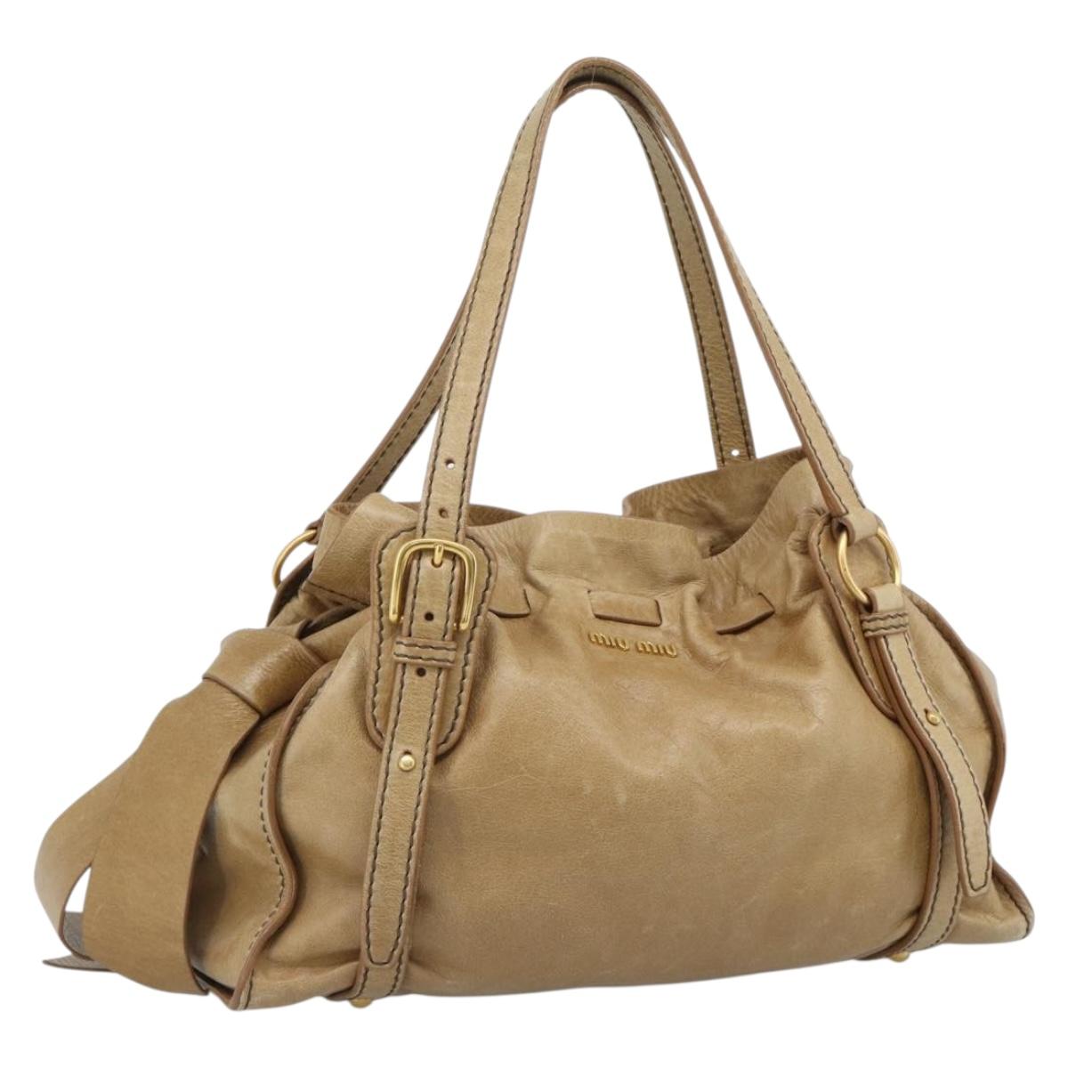 Miu Miu Hand Bag Leather Beige Gold Auth 190085SAM