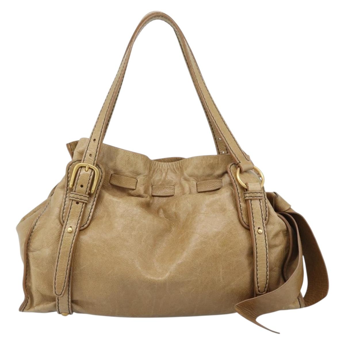 Miu Miu Hand Bag Leather Beige Gold Auth 190085SAM