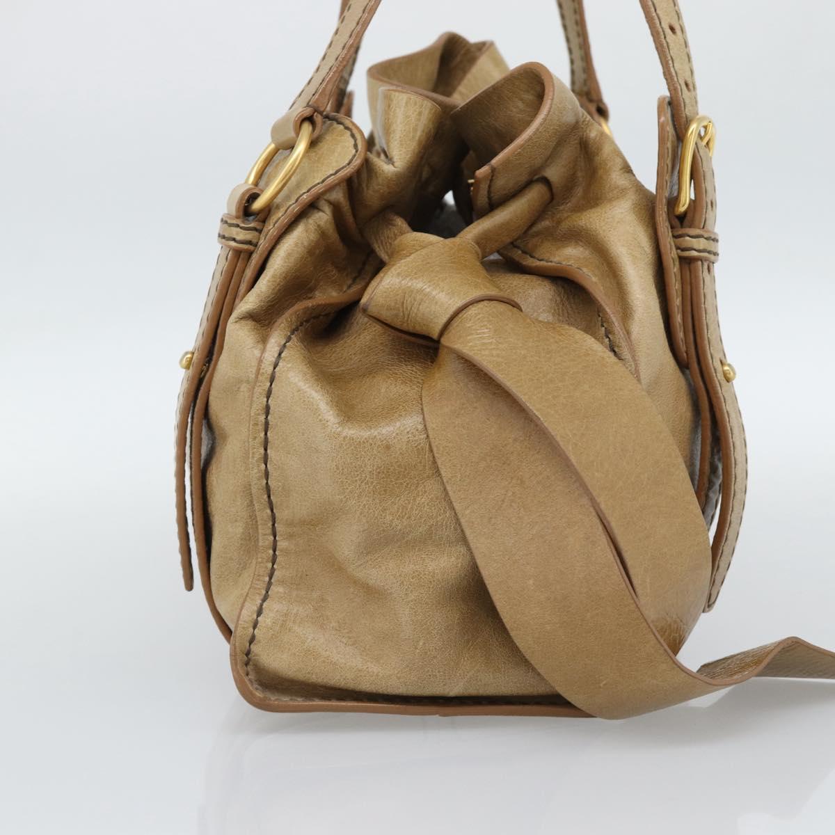 Miu Miu Hand Bag Leather Beige Gold Auth 190085SAM