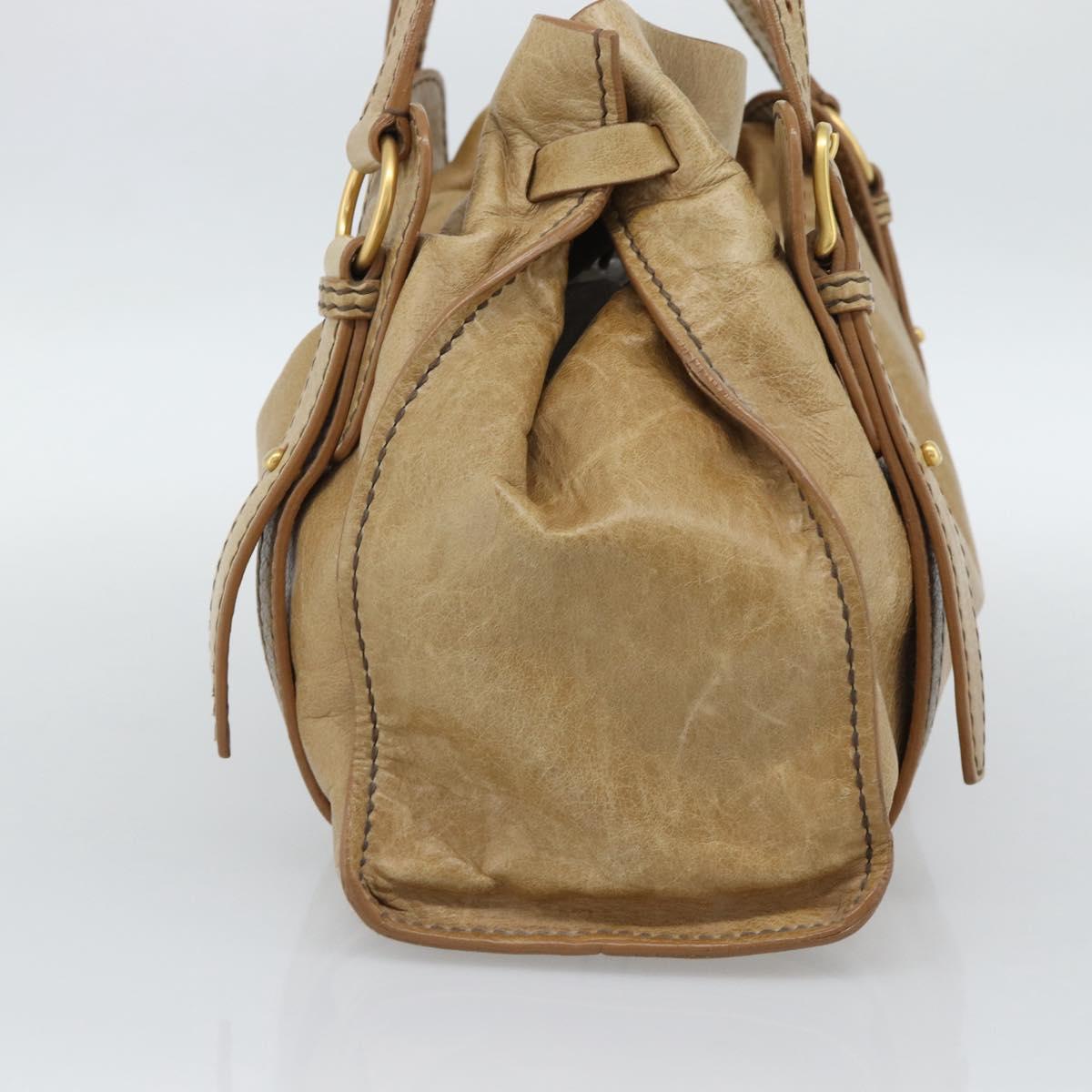 Miu Miu Hand Bag Leather Beige Gold Auth 190085SAM