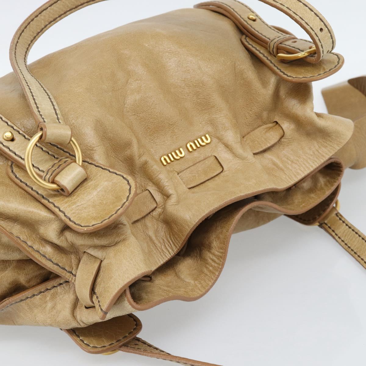 Miu Miu Hand Bag Leather Beige Gold Auth 190085SAM