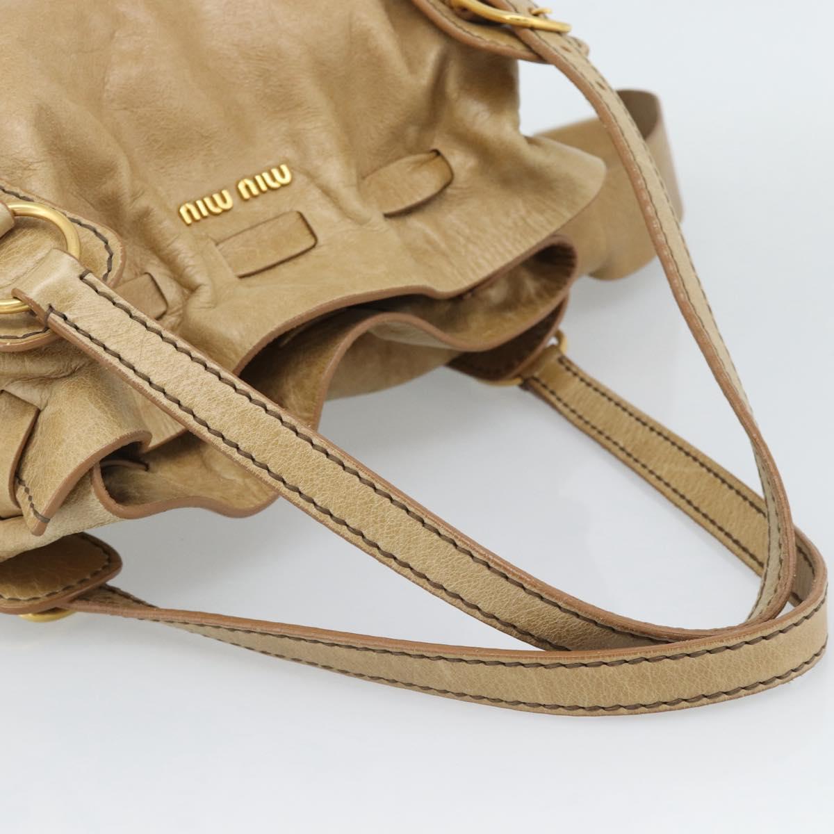 Miu Miu Hand Bag Leather Beige Gold Auth 190085SAM