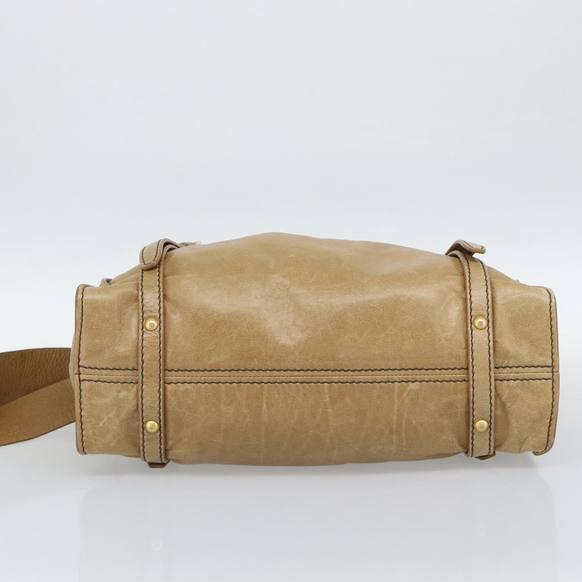Miu Miu Hand Bag Leather Beige Gold Auth 190085SAM