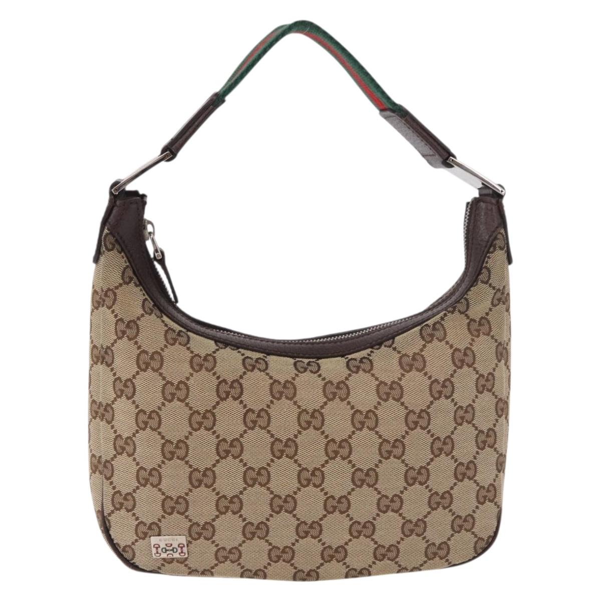 GUCCI GG Canvas Sherry Line Hand Bag Beige Silver 145811 Auth 190086V
