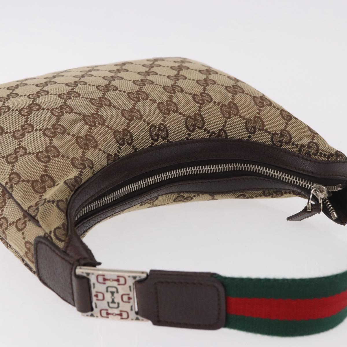 GUCCI GG Canvas Sherry Line Hand Bag Beige Silver 145811 Auth 190086V