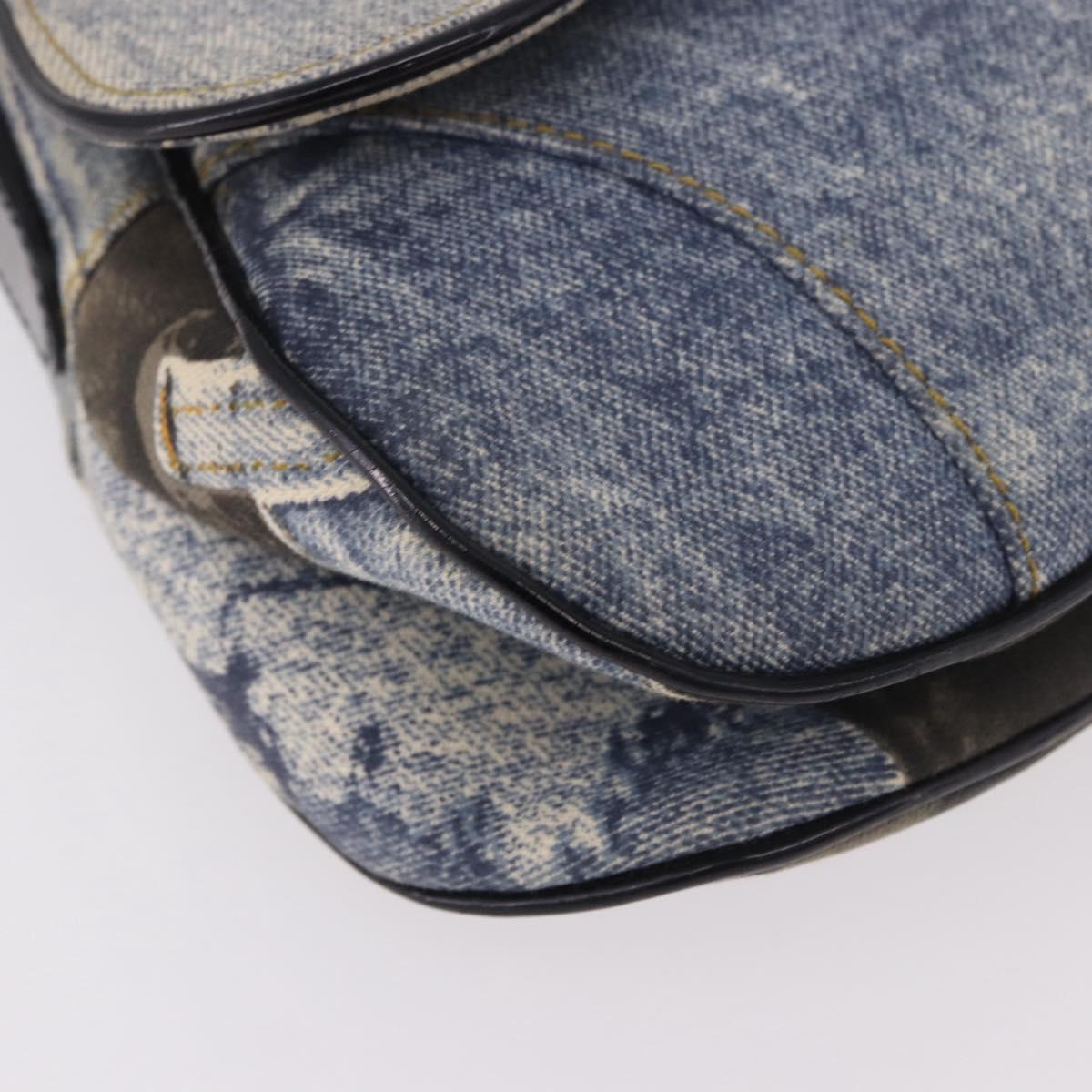 Christian Dior Double Saddle Hand Bag Denim Blue Silver Auth 190088SAM