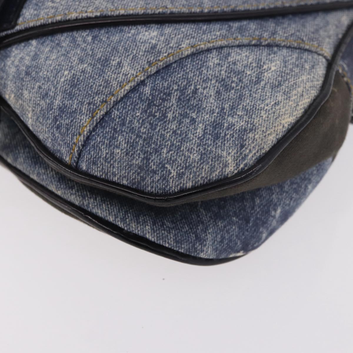 Christian Dior Double Saddle Hand Bag Denim Blue Silver Auth 190088SAM