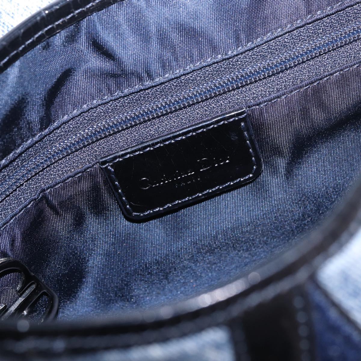 Christian Dior Double Saddle Hand Bag Denim Blue Silver Auth 190088SAM