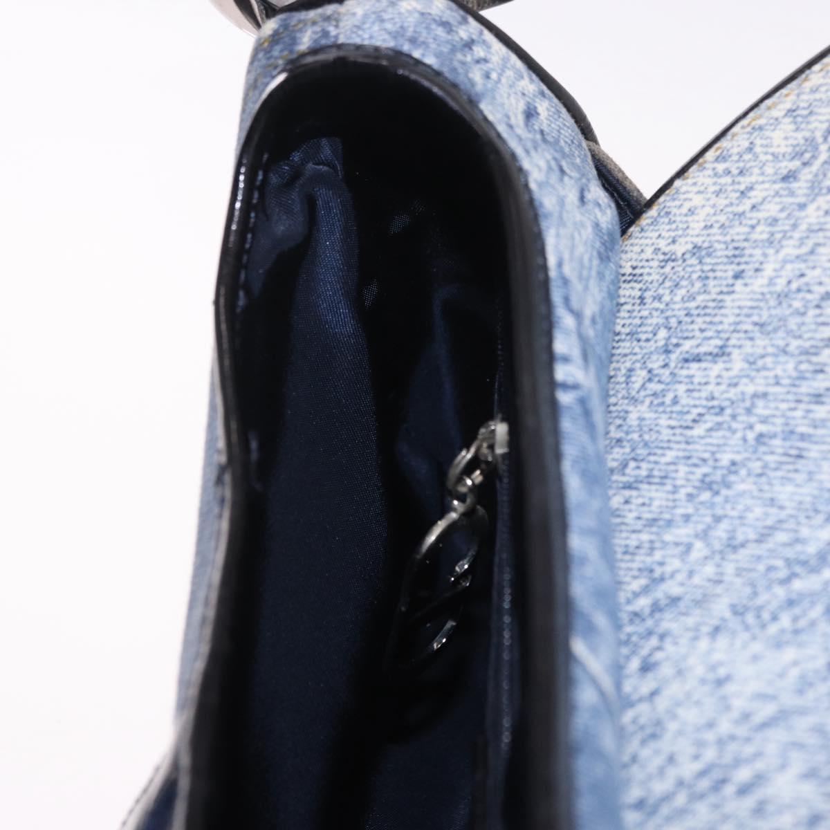 Christian Dior Double Saddle Hand Bag Denim Blue Silver Auth 190088SAM