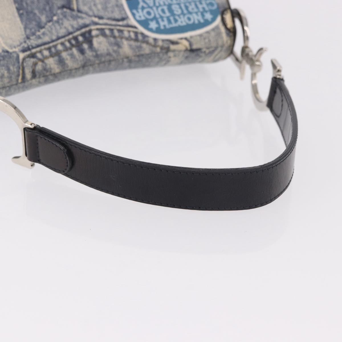 Christian Dior Double Saddle Hand Bag Denim Blue Silver Auth 190088SAM