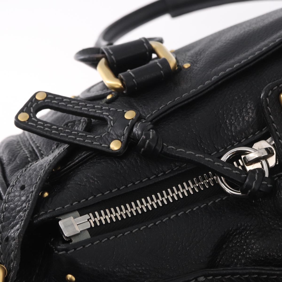 Chloe Paddington Hand Bag Leather Black Gold Silver Auth 190091A