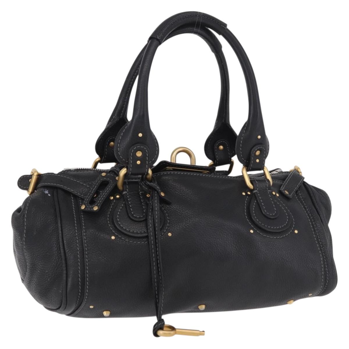 Chloe Paddington Hand Bag Leather Black Gold Silver Auth 190091A