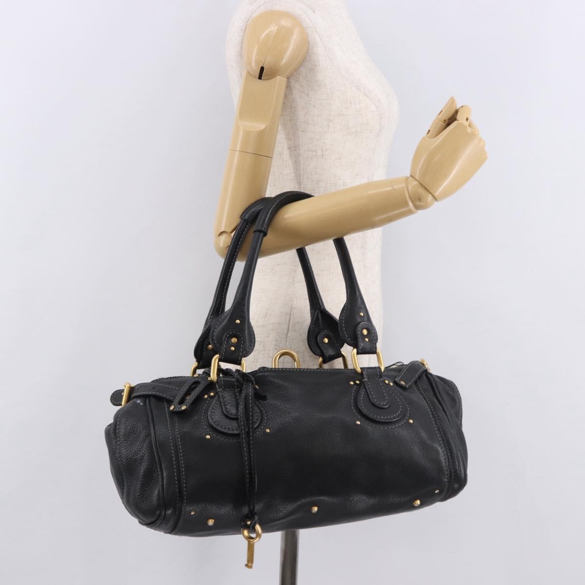 Chloe Paddington Hand Bag Leather Black Gold Silver Auth 190091A
