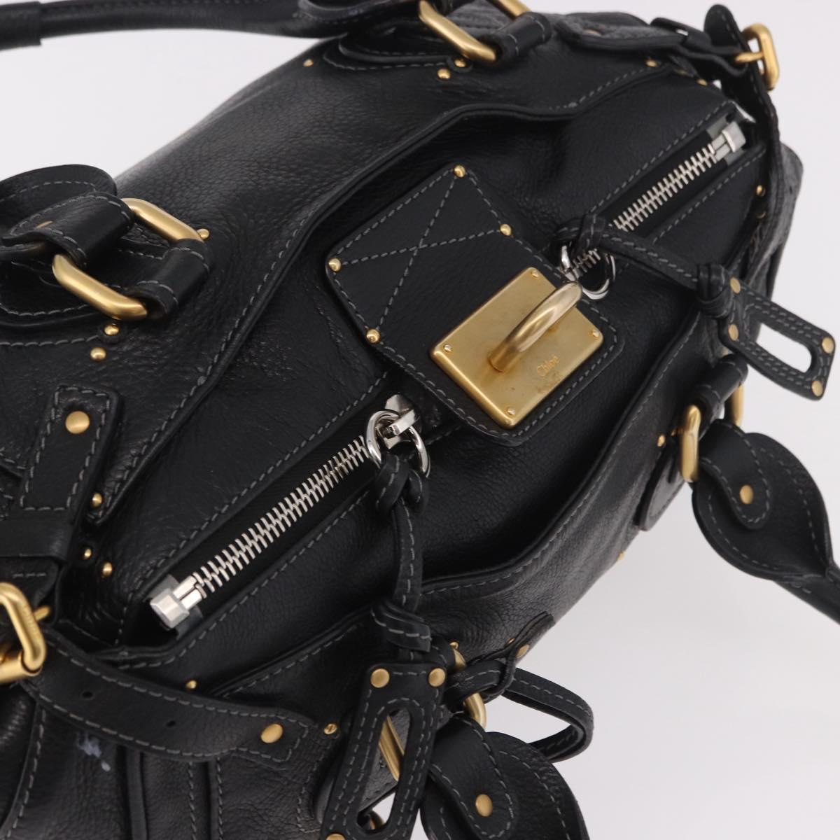 Chloe Paddington Hand Bag Leather Black Gold Silver Auth 190091A