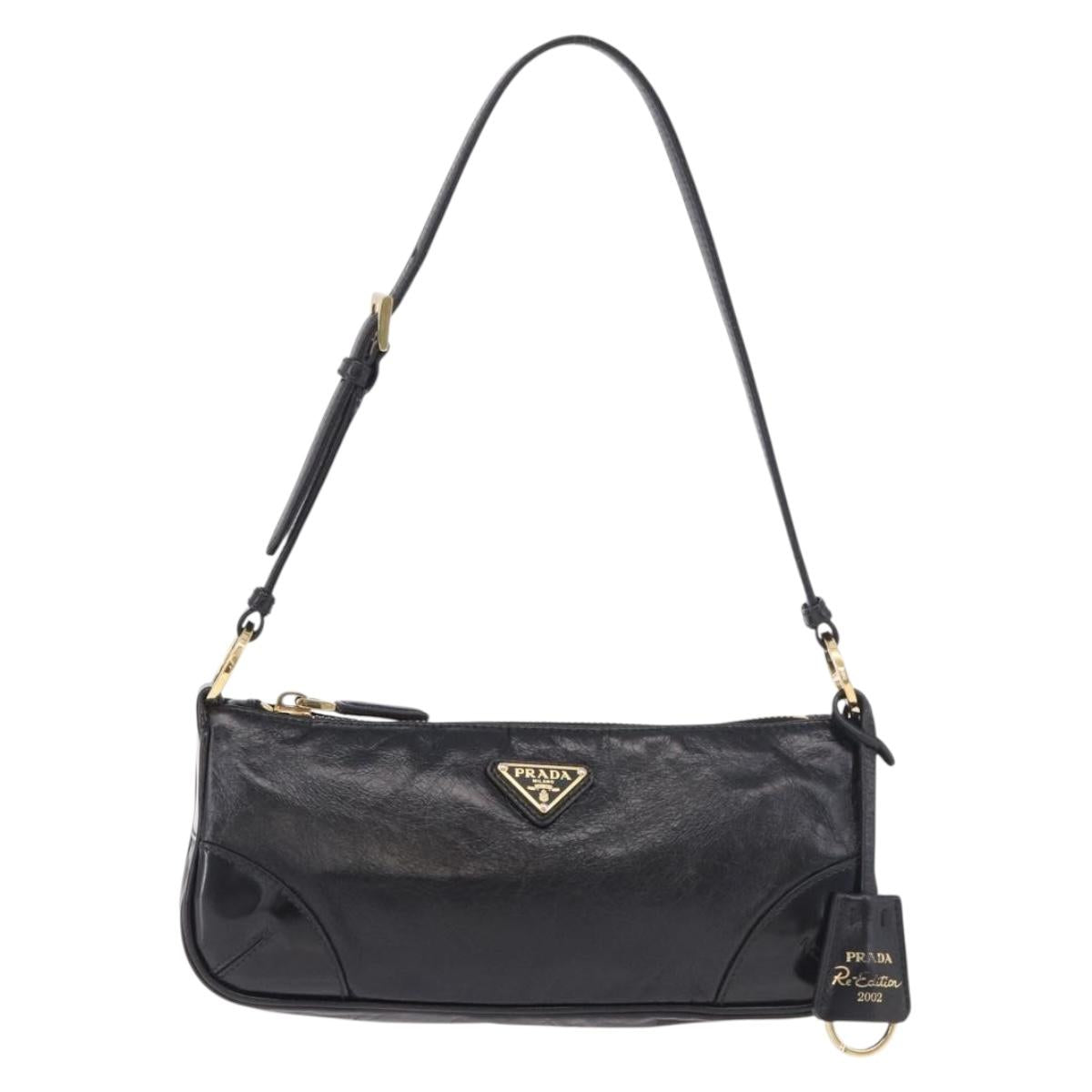 PRADA Hand Bag Leather Black Gold 1BC201 Auth 190093SAM