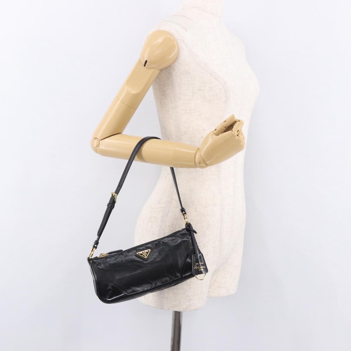 PRADA Hand Bag Leather Black Gold 1BC201 Auth 190093SAM