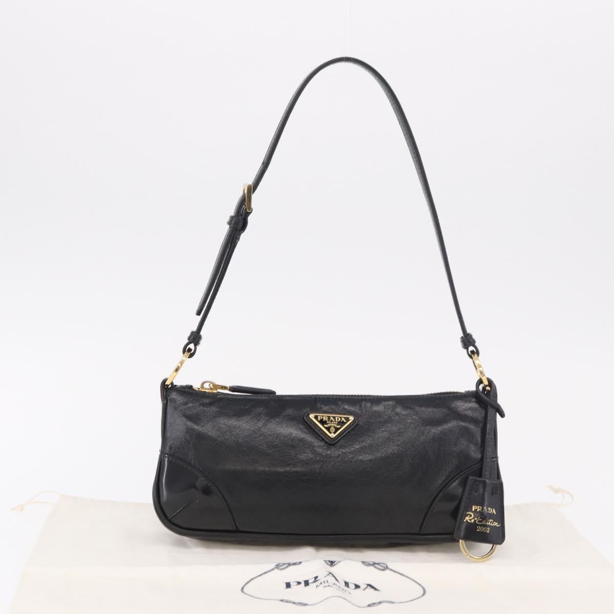PRADA Hand Bag Leather Black Gold 1BC201 Auth 190093SAM