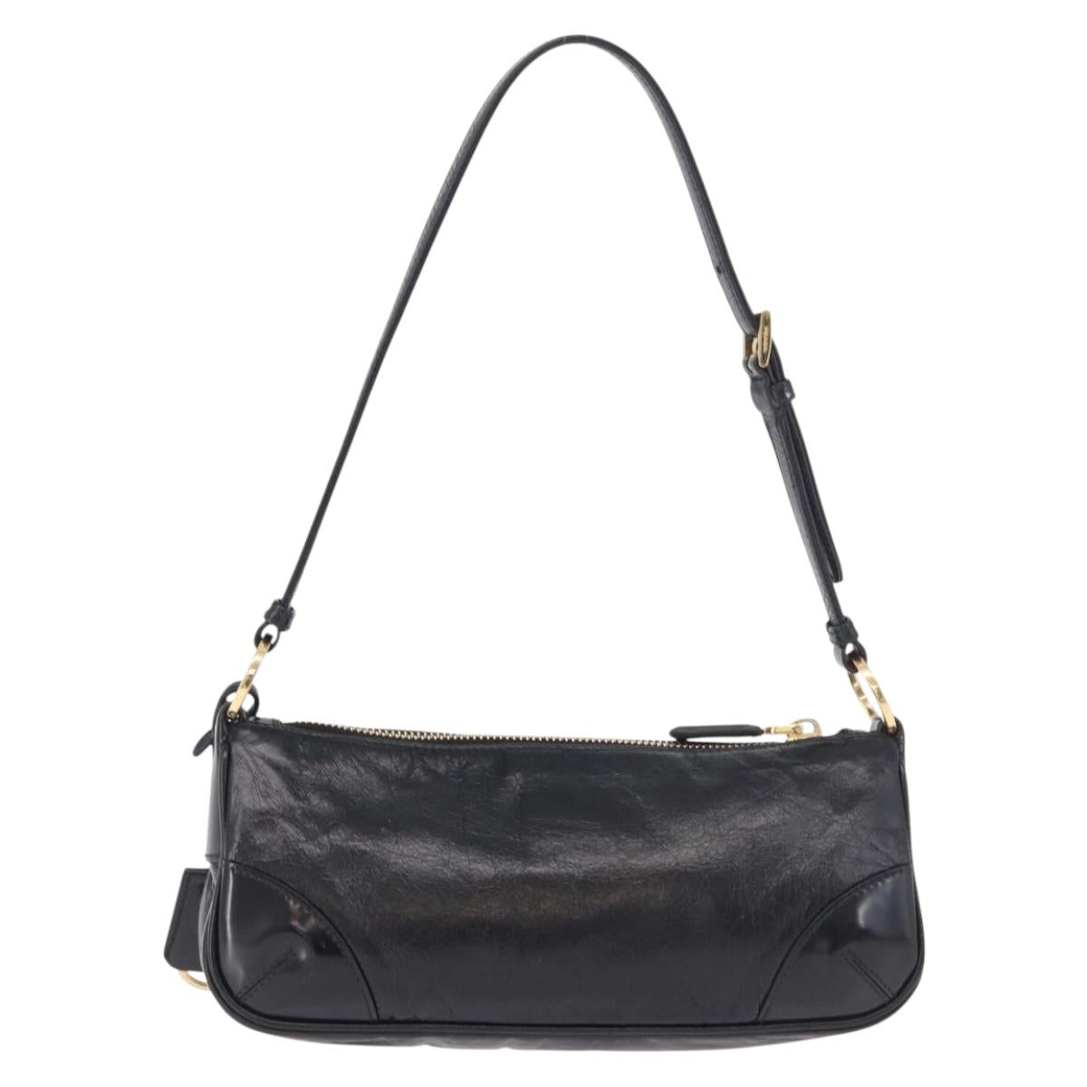 PRADA Hand Bag Leather Black Gold 1BC201 Auth 190093SAM