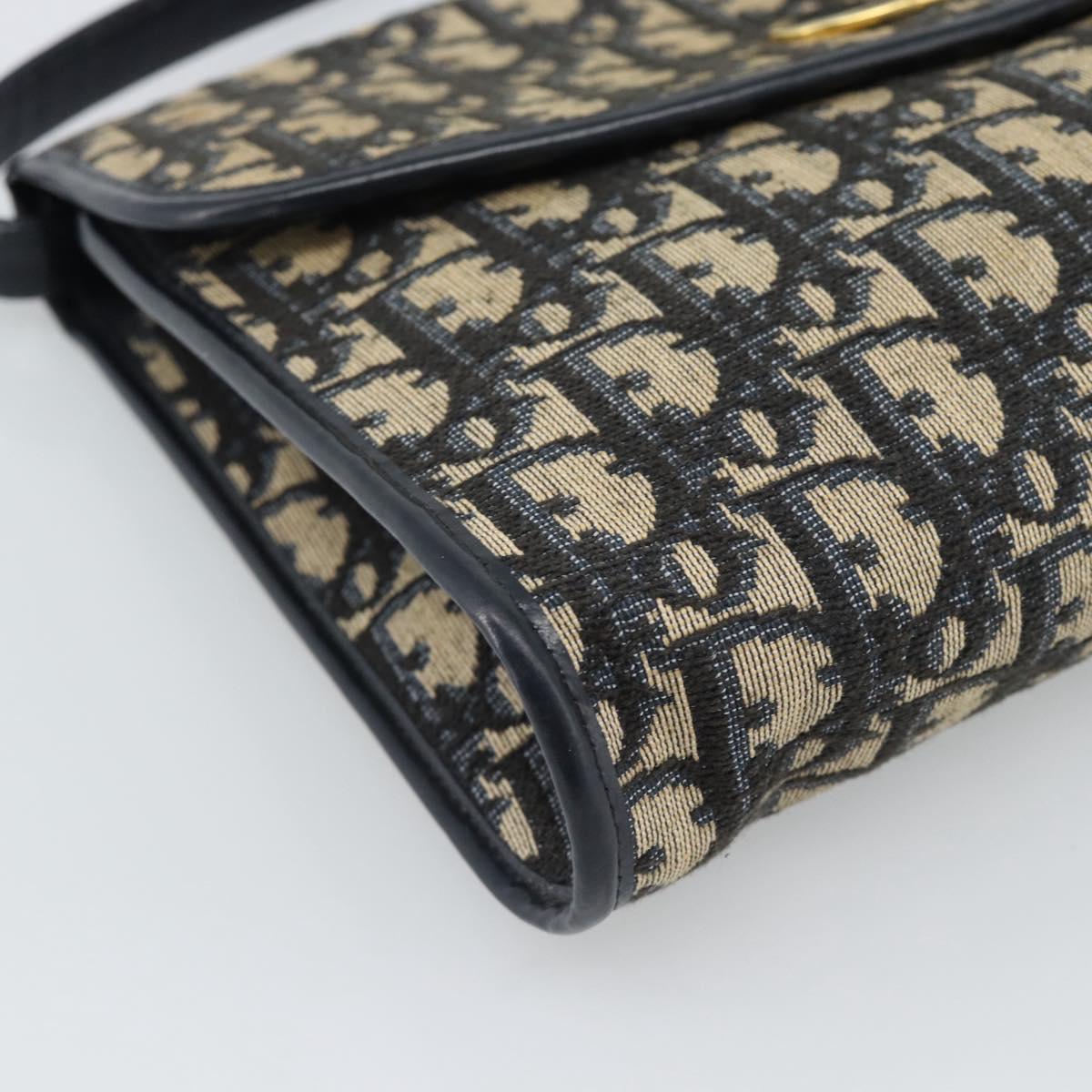 Christian Dior Trotter Canvas Shoulder Bag Navy Gold Auth 190094A