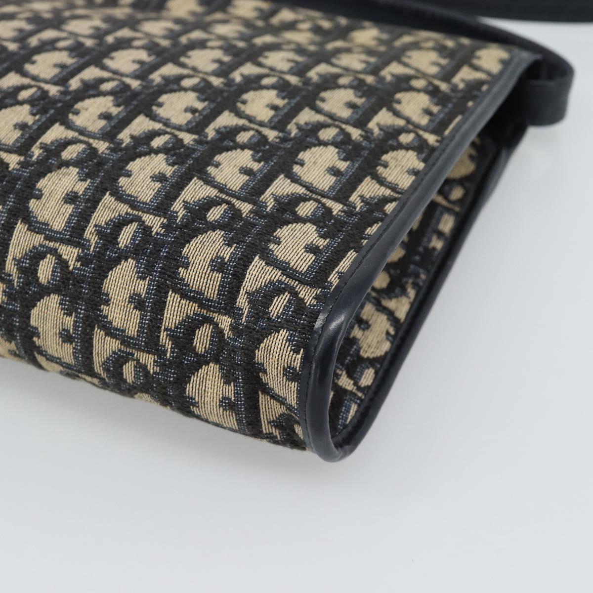 Christian Dior Trotter Canvas Shoulder Bag Navy Gold Auth 190094A