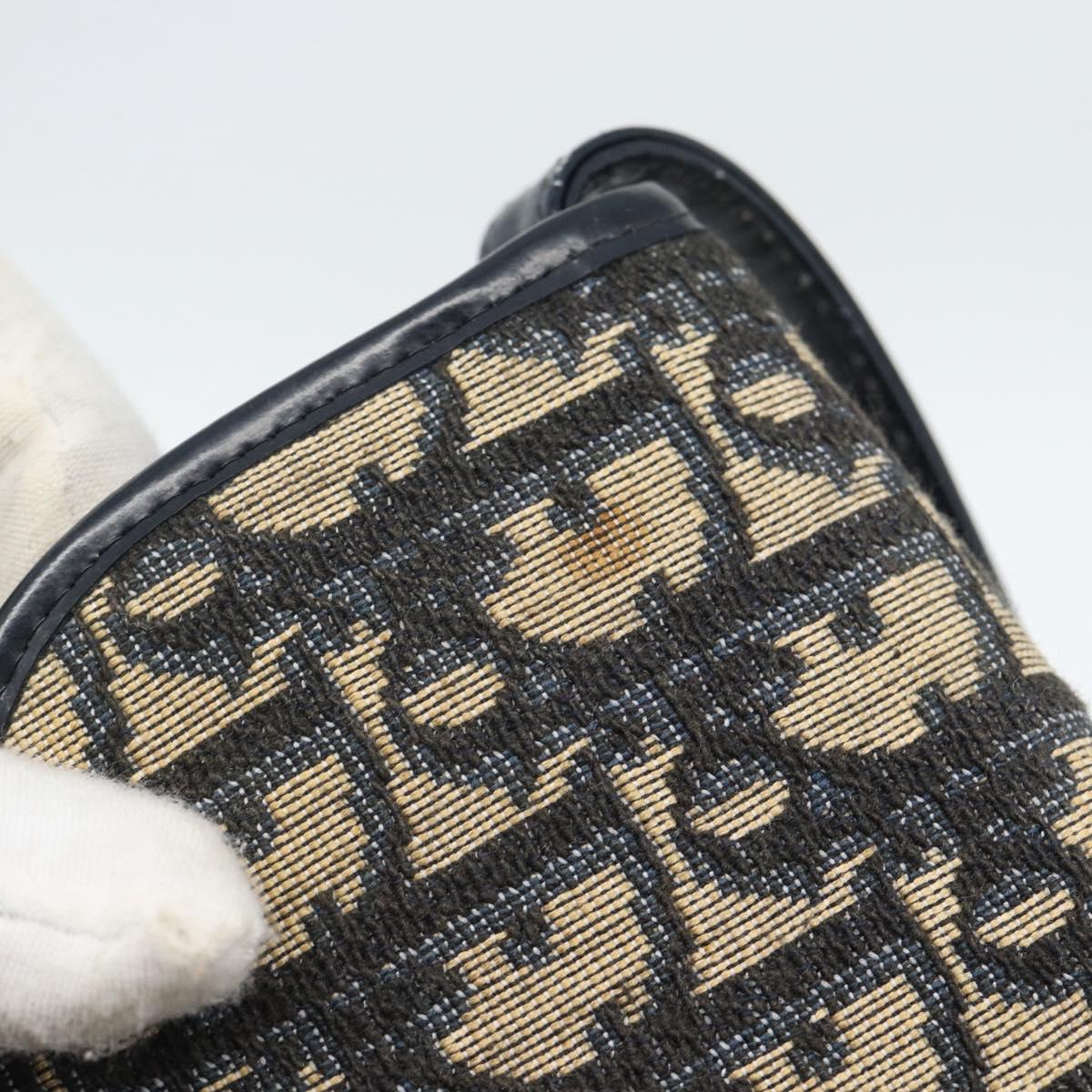 Christian Dior Trotter Canvas Shoulder Bag Navy Gold Auth 190094A