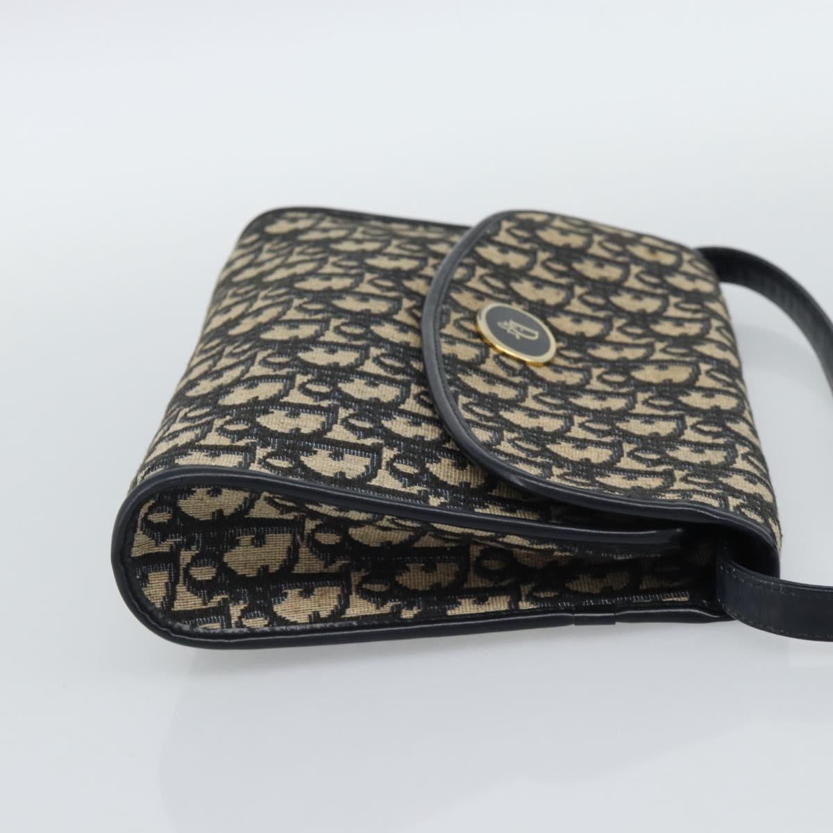 Christian Dior Trotter Canvas Shoulder Bag Navy Gold Auth 190094A