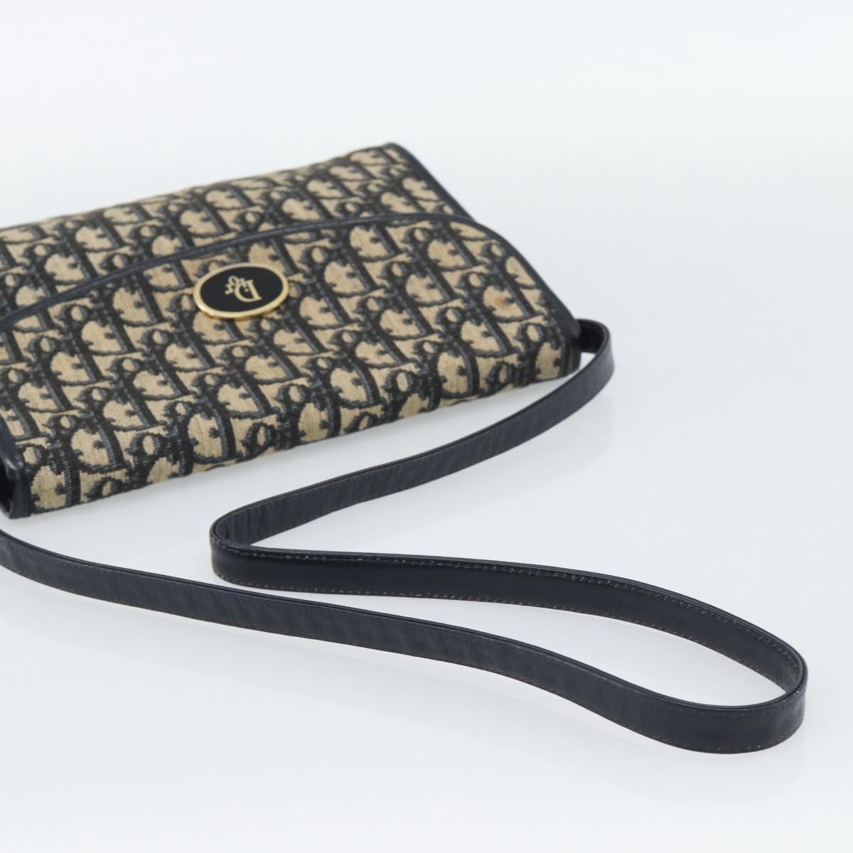 Christian Dior Trotter Canvas Shoulder Bag Navy Gold Auth 190094A