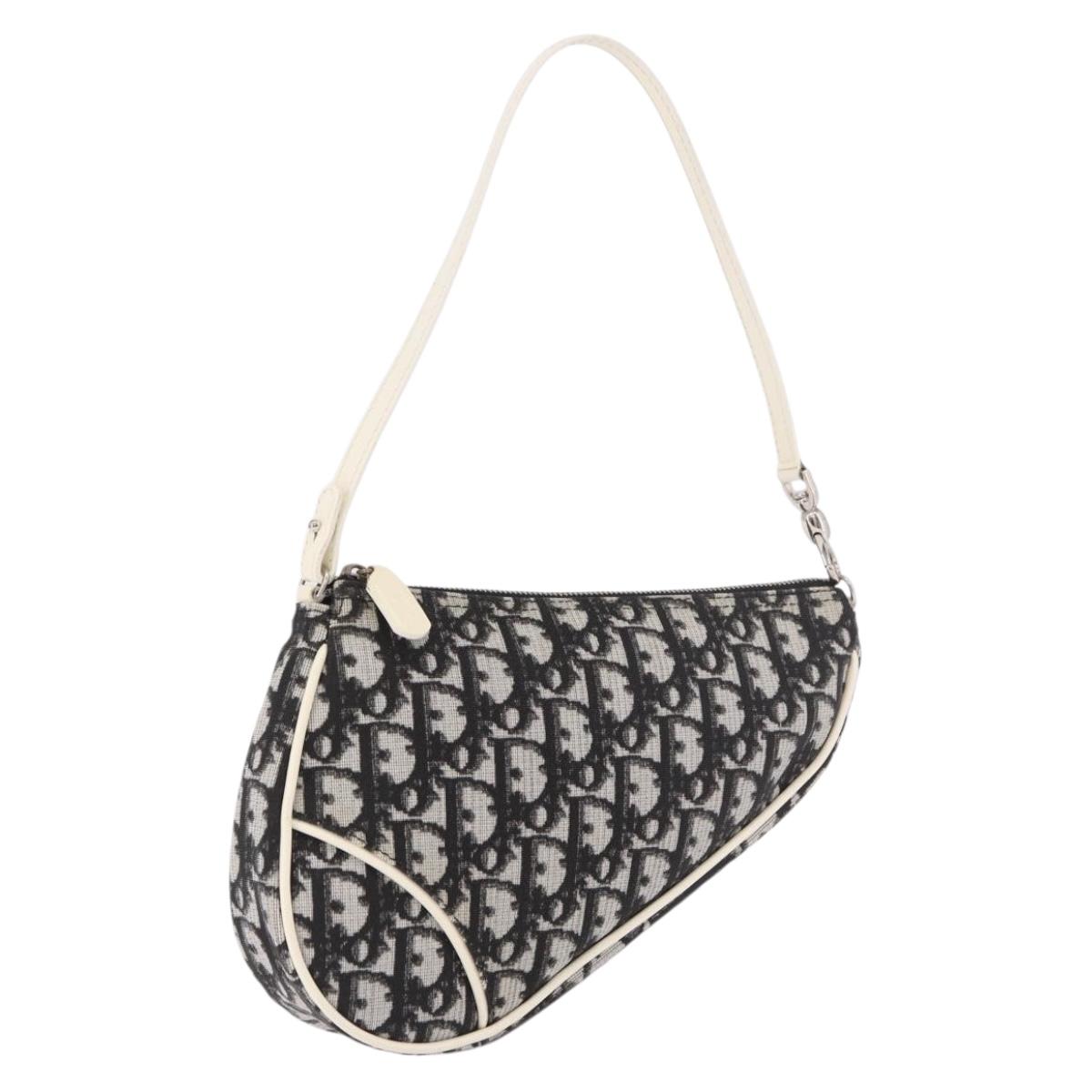 Christian Dior Trotter Canvas Saddle Pouch PVC Black Silver Auth 190099SAV