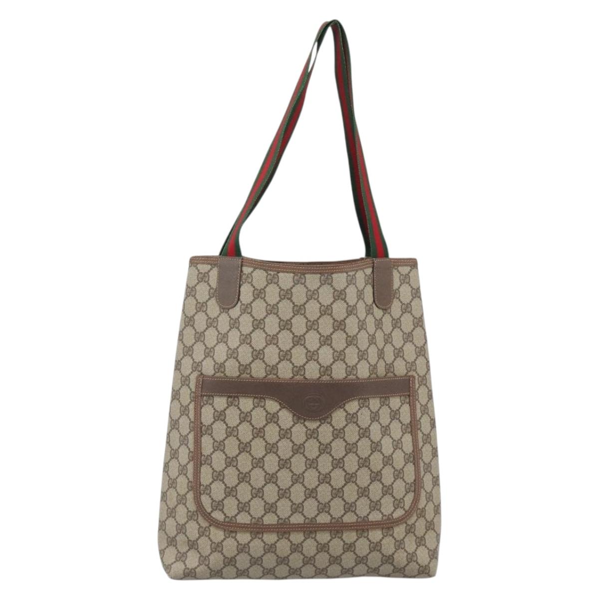 GUCCI GG Supreme Web Sherry Line Tote Bag PVC Beige Red 002 58 6487 Auth 190108