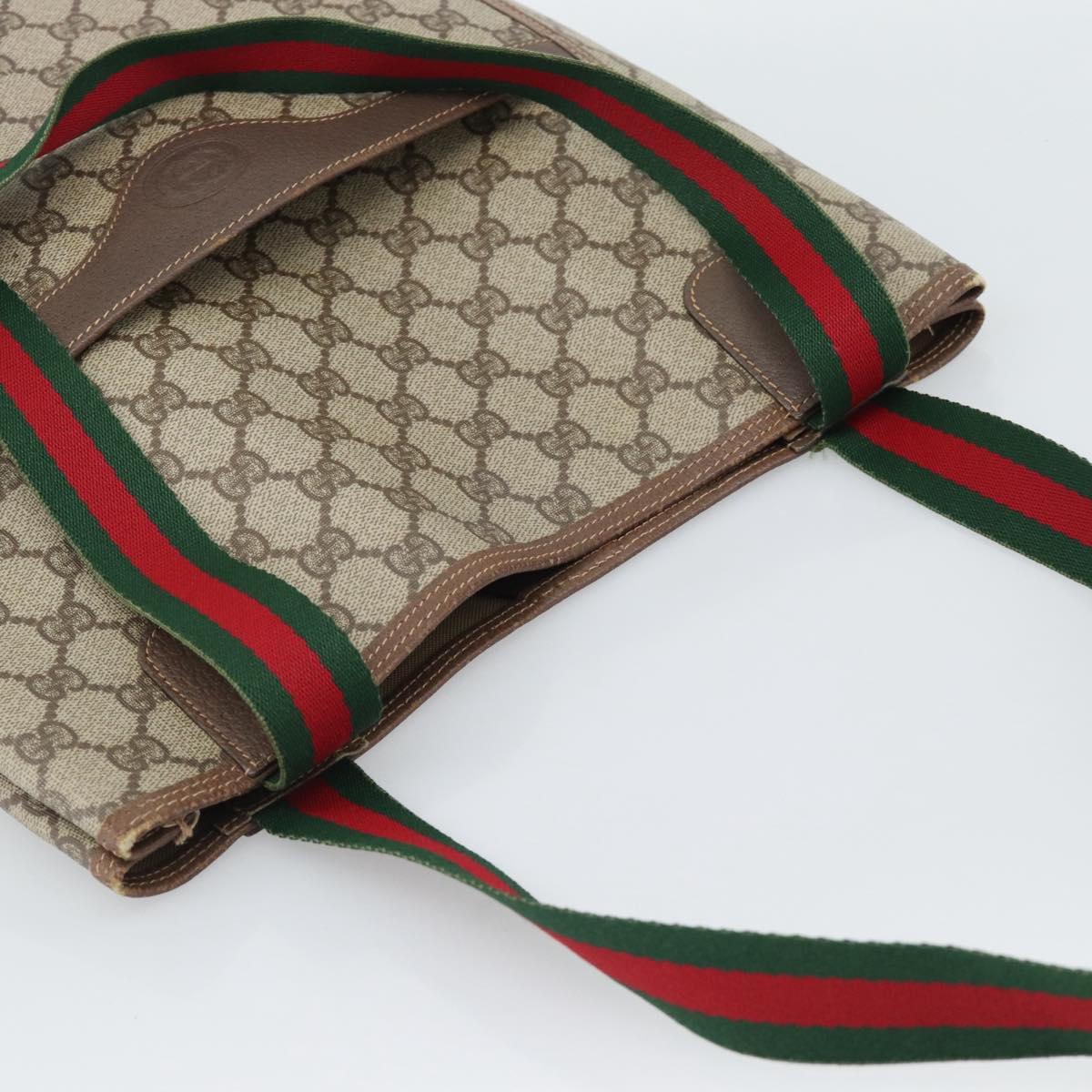 GUCCI GG Supreme Web Sherry Line Tote Bag PVC Beige Red 002 58 6487 Auth 190108