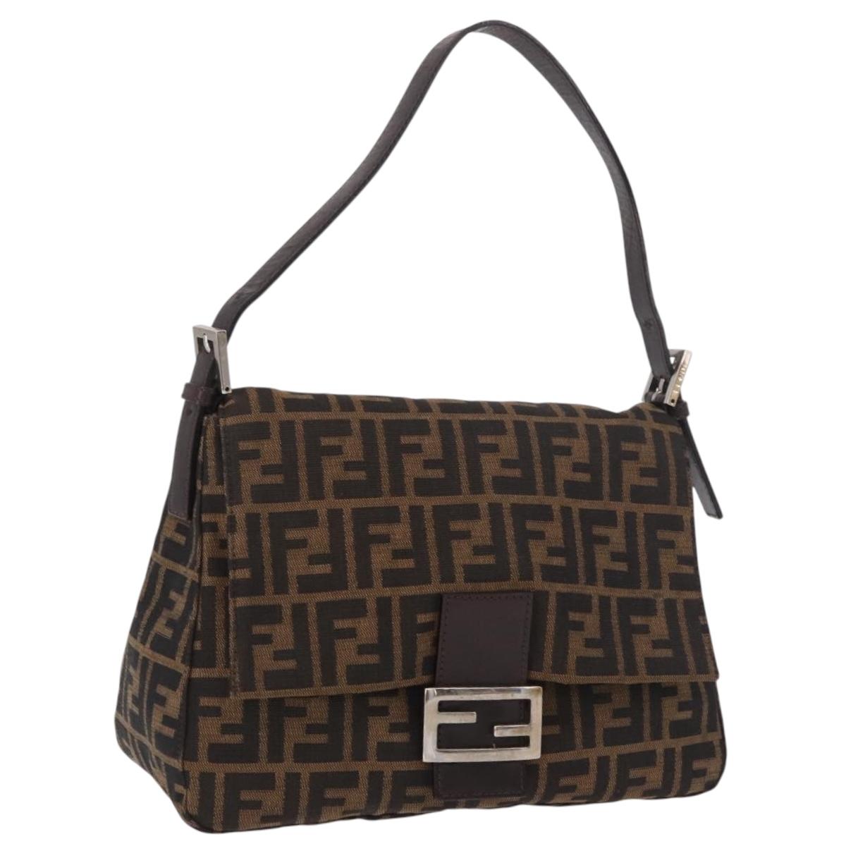 FENDI Zucca Canvas Mamma Baguette Shoulder Bag Black Brown Auth 190109SAV